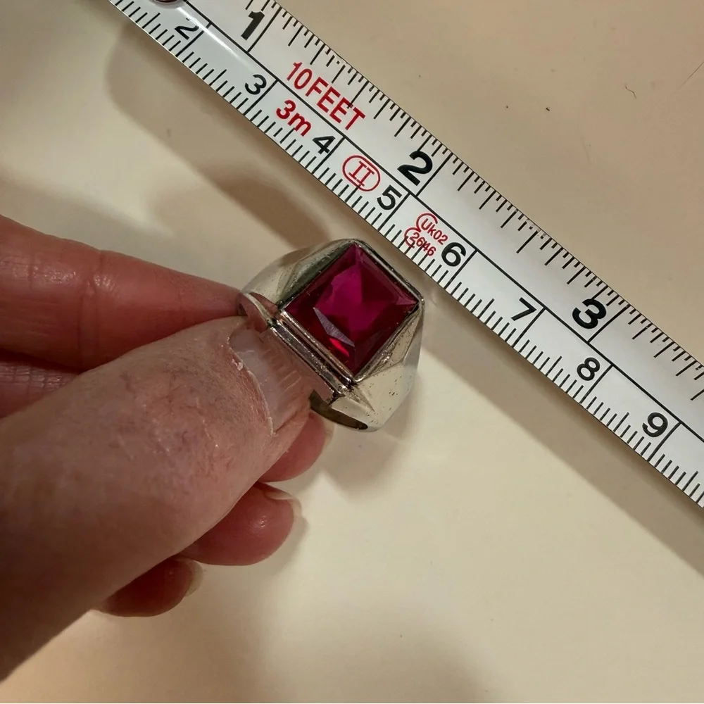 Vargas Art deco 1940’s antique Sterling silver emerald cut red ruby Signet Ring - Picture 8 of 17
